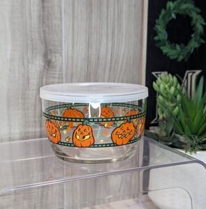 Libbey Glass Pumpkin Bowl Dish W/Lid Vintage Holiday Food Storage